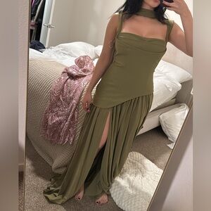 Chic Asymmetrical Olive Dress